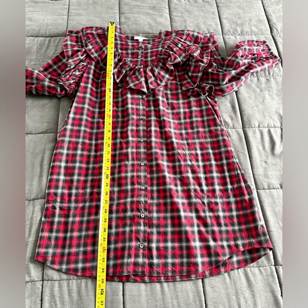 Something Navy Women’s Red and Black Tartan Dramatic Ruffle Yoke Mini Dress XL - Picture 6 of 7